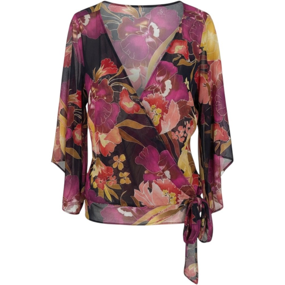 Lane Bryant Womens‎ 18/20 Floral Mesh Wrap Top Sheer Kimono like Tie Waist